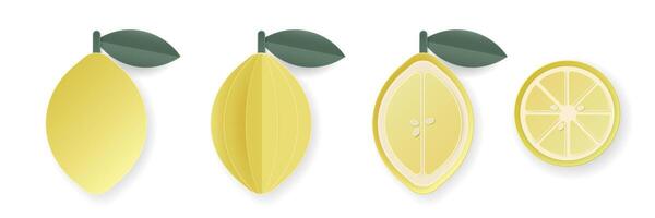 einstellen von 3d Papierschnitt Zitrone geschnitten ausgeschnitten Zitrusfrüchte Frucht. Sommer- geschichtet Früchte. saftig Essen Elemente zum Restaurant, Essen, Getränke, Riegel, Rezepte, Sommer, Süßigkeiten, vegan, Sozial Medien, Präsentation Design. vektor