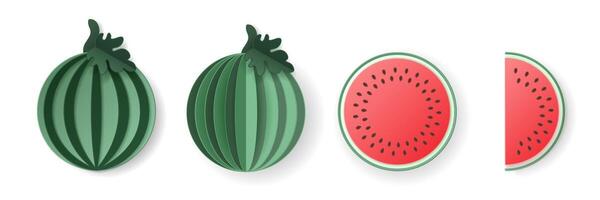 uppsättning av 3d papperssår vattenmelon skivad Skära ut bär frukt. sommar skiktad frukter. saftig mat element för restaurang, mat, drycker, barer, recept, sommar, sötsaker, vegan, social media, presentation desig vektor