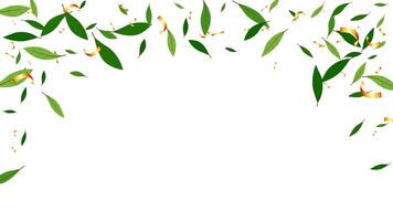 Grün schwebend Blätter frisch und Gold Konfetti Grenze. Laub Grün Natur Konzept Hintergrund vektor