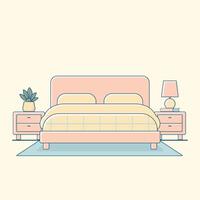 eben Illustration von minimal Schlafzimmer Innere mit Bett und Seite Tabellen vektor