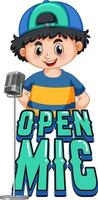 Open-Mic-Logo-Design mit Jungen-Cartoon-Figur vektor