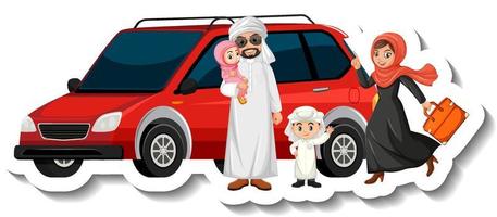 muslimische familie steht vor einem auto vektor