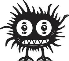 Tinte Spritzen Lebewesen Monster- Emblem im schwarz Gekritzel Freuden süß Monster vektor