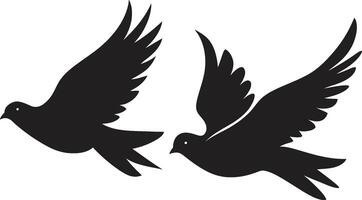 geflügelt Einheit Taube Paar Emblem liebt Flug Pfad von ein Taube Paar vektor