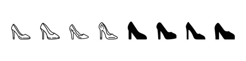 häl svart ikon, svart kvinnors hög heeled skor utgång i en klänning. vektor