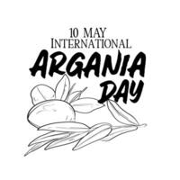 internationell dag av Argania firande design med de argan olja. hand teckning linje argan olja nötter med växt illustration. internationell dag av Argania firande affisch design vektor