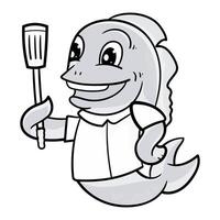 süß Fisch Linie Karikatur Illustration. Tier Essen Symbol Konzept isoliert. eben Karikatur Stil Färbung Seite vektor