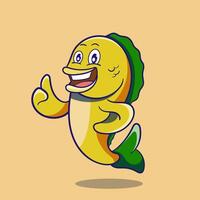 Koch Fisch Maskottchen Karikatur können Sein benutzt wie Maskottchen oder Teil von Logo. Meer Essen Logo Design. vektor