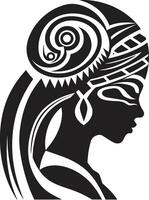 flüstert von Weisheit ethnisch Frau Glyphe göttlich Linien schwarz zum Stammes- Frau Emblem vektor