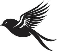 befjädrad elegans flygande fågel i svart aerodynamisk glädje söt svart fågel vektor