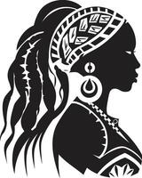 kulturell Harmonie ethnisch Frau Gesicht Emblem im schwarz Stammes- Fäden schwarz zum Frau Gesicht vektor