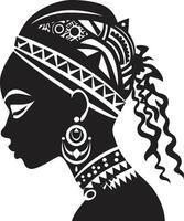 Stammes- Fäden ethnisch Frau Gesicht seelenvoll Symmetrie ethnisch Frau Glyphe im schwarz vektor