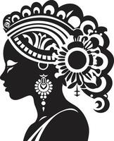 Erbe Muse schwarz Emblem zum Frau Gesicht ermächtigt Wesen ethnisch Frau Gesicht vektor