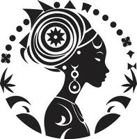 evig ekar etnisk kvinna ansikte emblem i svart artisteri av antikens folk svart för kvinna ansikte vektor