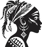 ermächtigt Wesen ethnisch Frau im schwarz Stammes- Ruhe schwarz zum Frau Gesicht vektor