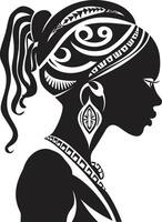 Stammes- Ruhe schwarz zum Frau Gesicht flüstert von Weisheit ethnisch Frau Glyphe vektor