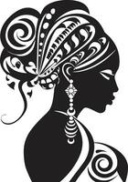 evig ekar etnisk kvinna ansikte emblem i svart artisteri av antikens folk svart för stam- kvinna vektor