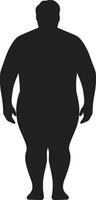trimmen triumphiert zum Fettleibigkeit Wellness Anwaltschaft Körper Balance 90 Wort Mensch Emblem gegen Fettleibigkeit im schwarz vektor