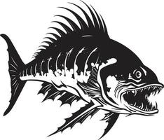 abgrundtief Aura Kennzeichen schwarz zum Raubtier Fisch Skelett Emblem schrecklich dorsal Insignien minimalistisch schwarz zum Raubtier Fisch Skelett vektor