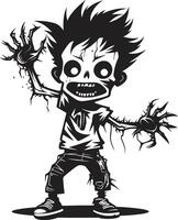 Spuk Nachwuchs schwarz zum unheimlich Zombie Kind bedrohlich minikin Monster schwarz Zombie Kind im elegant vektor