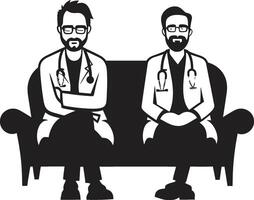 Einheit im Wellness Ärzte Empathie gegenüber Patienten illustriert im schwarz ic einfühlsam Ausdrücke Arzt geduldig Verbindung ausgedrückt im schwarz vektor