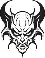 syndig symbolism ondska djävulshuvud i svart Färg demonisk djävulshuvud tatuering artisteri i svart ic vektor