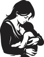 Pflege Freude von Mutter halten Neugeborene mütterlicherseits Gelassenheit emblematisch mit Mutter und Baby vektor