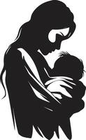 omhuldade stunder mor och bebis förälskelser omfamning med mor innehav spädbarn vektor