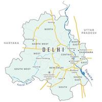 detailliert Karte von Delhi mit Kreis und wichtig setzt vektor