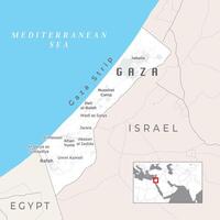 Gaza Streifen politisch Karte. palästinensisch Gebiet auf das Küste von Mittelmeer Meer. vektor