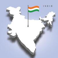 Indien 3d Karta, vinka tricolor på den vektor