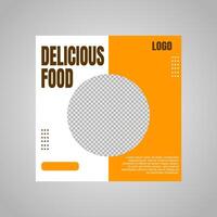 orange och vit social media posta mall design för restaurang meny befordran. vektor