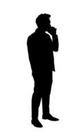 Silhouette von ein Person Stehen halten Smartphone, das Konzept Verwendet Clever Verbindung Handy, Mobiltelefon online, Illustration vektor