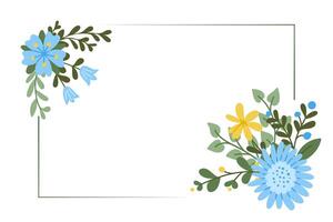 horisontell blommig hälsning kort i platt enkel stil. mall för bröllop, årsdag och födelsedag digital kort eller baner. modern abstrakt hand dragen blommor isolerat på vit bakgrund. vektor