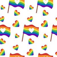sömlös mönster lgbtq flagga och hjärtan med regnbåge i platt stil. fredlig och jämlikhet begrepp. hand dragen illustration för stolthet månad vektor