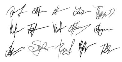 handskriven autograf eller bläck signatur packa vektor