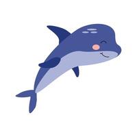 süß komisch Delfin Charakter, Meer Tier. Karikatur Illustration zum Kinder- Bücher, Aufkleber, Produkte, Zimmer Dekoration. vektor