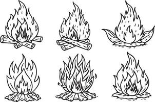 Lagerfeuer Symbol Satz. Illustration von Lagerfeuer. Hand gezeichnet Lagerfeuer. vektor