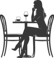 Silhouette Frau Sitzung beim ein Tabelle im das Cafe Bar Restaurant schwarz Farbe nur vektor