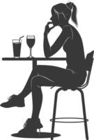 Silhouette Frau Sitzung beim ein Tabelle im das Cafe Bar Restaurant schwarz Farbe nur vektor