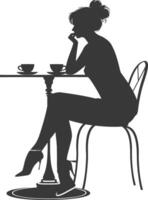 Silhouette Frau Sitzung beim ein Tabelle im das Cafe Bar Restaurant schwarz Farbe nur vektor