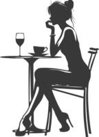 Silhouette Frau Sitzung beim ein Tabelle im das Cafe Bar Restaurant schwarz Farbe nur vektor