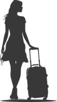 silhuett kvinna reser med resväska svart Färg endast vektor