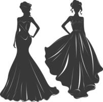 silhuett kvinnor klänningar svart Färg endast vektor