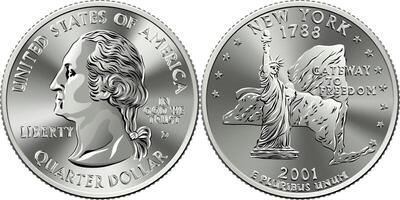 amerikanisch Geld Quartal 25 Cent Münze Neu York vektor