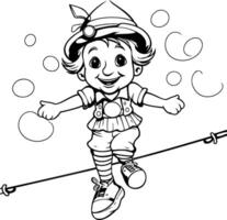 schwarz und Weiß Karikatur Illustration von wenig Kind spielen Jonglieren oder Jonglieren Färbung Buch vektor