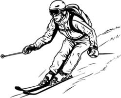 Skifahrer. Illustration bereit zum Vinyl Schneiden. einfarbig Bild. vektor