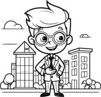 Junge mit Brille Karikatur Maskottchen Charakter Illustration. vektor