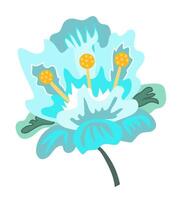 abstrakt Blau Blume im eben Design. Blühen üppig blühen mit Grün Zweig. Illustration isoliert. vektor
