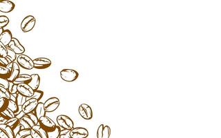 kaffe bakgrund. kaffe bönor i ramar, gräns. kaffe bönor isolerat på en vit bakgrund. kaffe bönor tapet. kaffe bönor illustration för förpackning. vektor